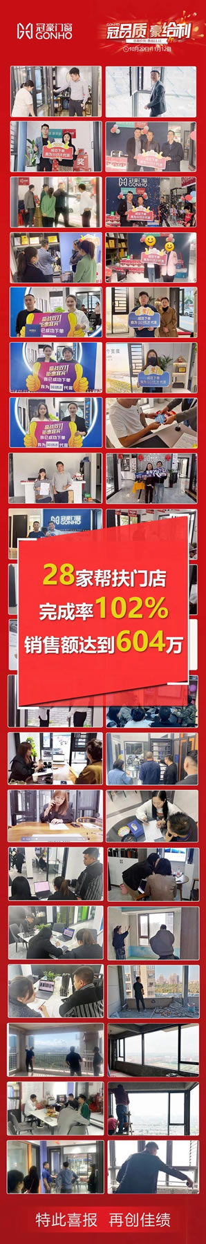 冠豪门窗·冠品质 豪给利 | 百日行动 满意100 帮扶门店 28家，指标超额完成，销售额达604万！